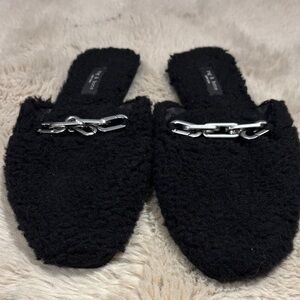 rag & bone Black Shearling Chain Mule Slides